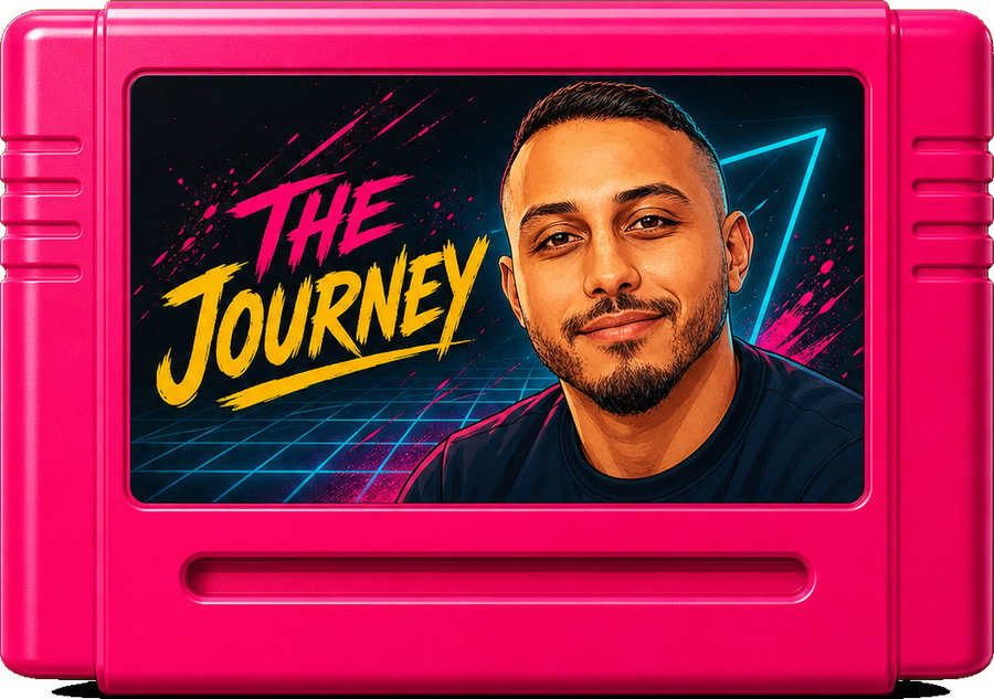Pixel-art SNES-style game cartridge labelled Authority OS with a portrait of Adam and a small gold pineapple